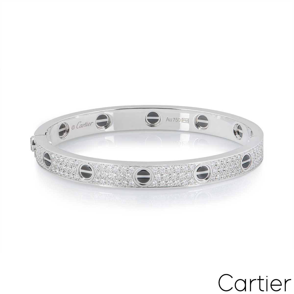 Cartier White Gold Pave Diamond & Ceramic Love Bracelet Size 19 N6032419